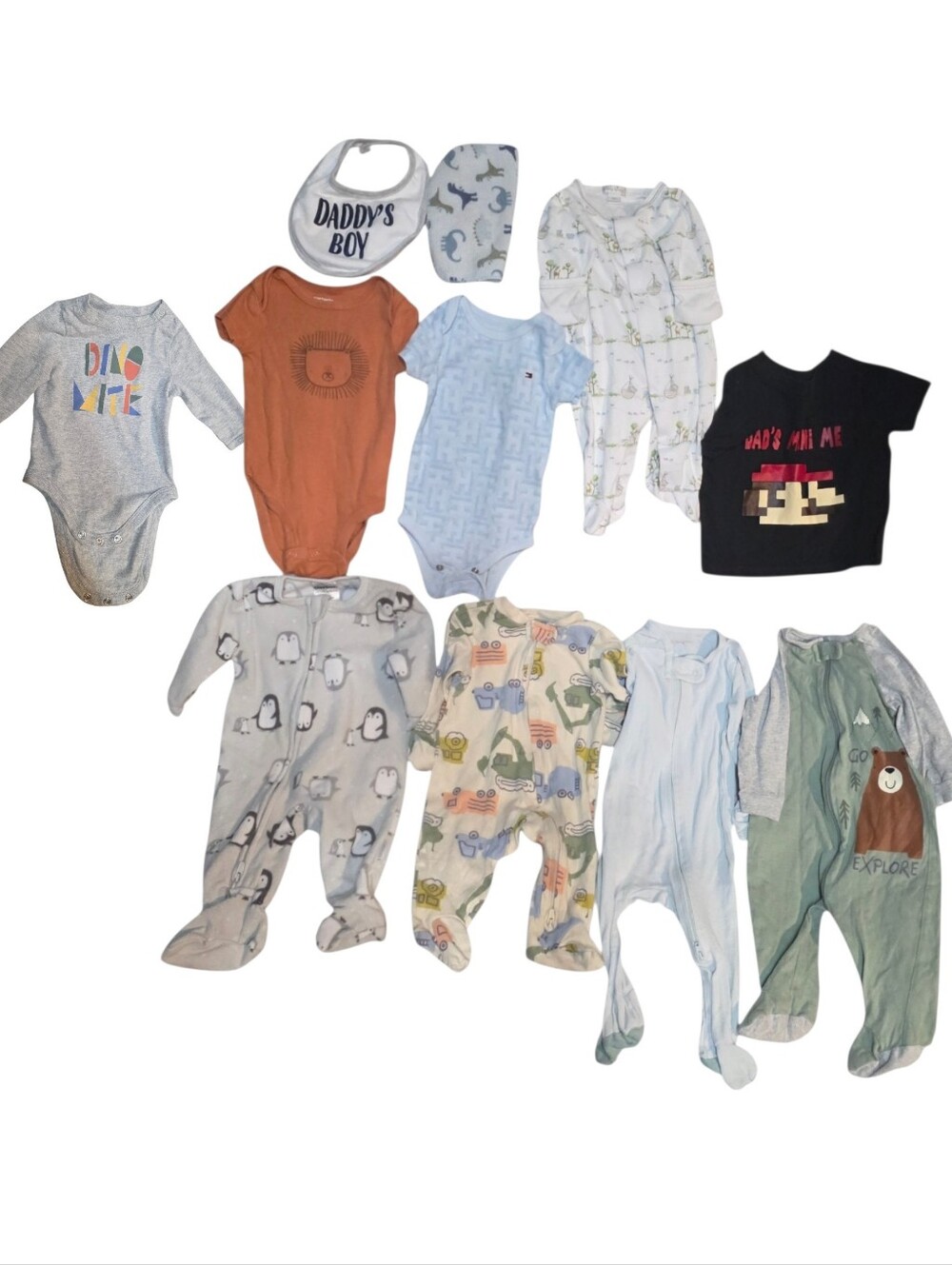 Baby Boy Lot Newborn - 3 Months Short & Long Sleeve Tops Sleepers Bib Wash Cloth